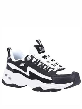 Image of Skechers D'lites 4.0 Wavy Qtr Overlay Mesh Underlay Lace-up Trainer - Black/White, Size 7, Women