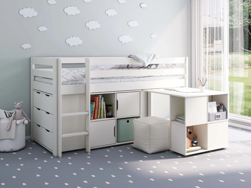 Image of Noomi Nora Solid Wood Mid Sleeper Full Set in White Size: EU Single White Unisex EU Single