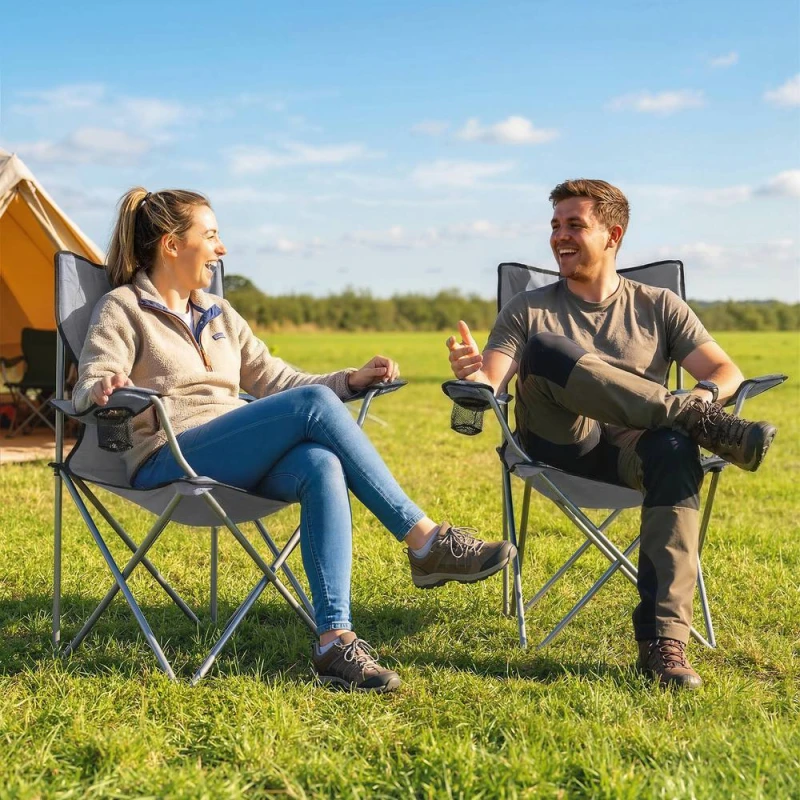 Image of OUTSUNNY Camping Chair, Portable Folding Camping Chair in Grey Size: Double Grey Unisex Double