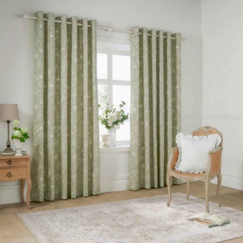 Image of Wylder Nature Bella Floral Room Darkening Eyelet Curtain Pair Sage (W)117Cm X (D)137Cm