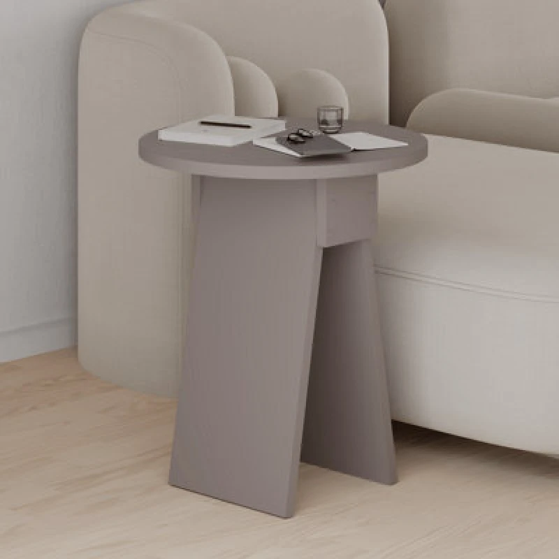 Image of Decortie Modern Chen Side Table Light Mocha Round Shape Particle Board 2 Legs Coffee Table 42(W)X42(D)X50(H) Cm