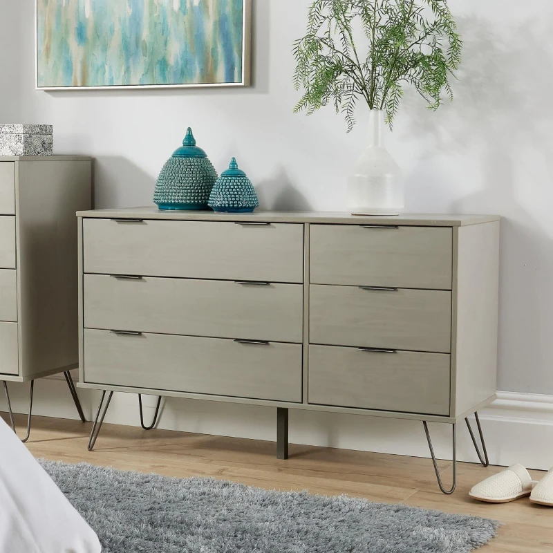 Image of Home Source Acadia Modern Industrial 6 Drawer Chest Grey
