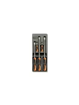 image of Beta Tools T201 5pc "Grip" Flat/Slotted Screwdriver Set Hard Tray for Roller Cab