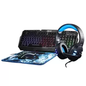 image of Akai Gaming 4 in 1 Gaming Combo Set for PC and Laptop Black with Blue