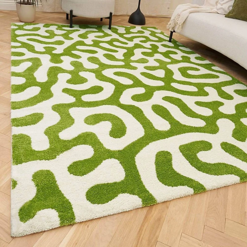 Image of THE RUGS Joli Abstract Pattern Soft & Dense Pile Living Room & Bedroom Rug in Green Size: 80cm x 150cm Green Unisex 80cm x 150 cm