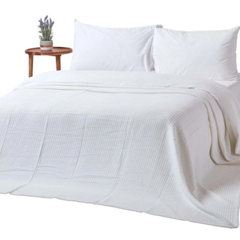 Image of Homescapes Organic Cotton Waffle Blanket/ Throw White, 178 X 228 Cm