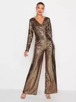 image of Long Tall Sally Gold Sequin Wrap Jumpsuit, Gold, Size 10-12, Women