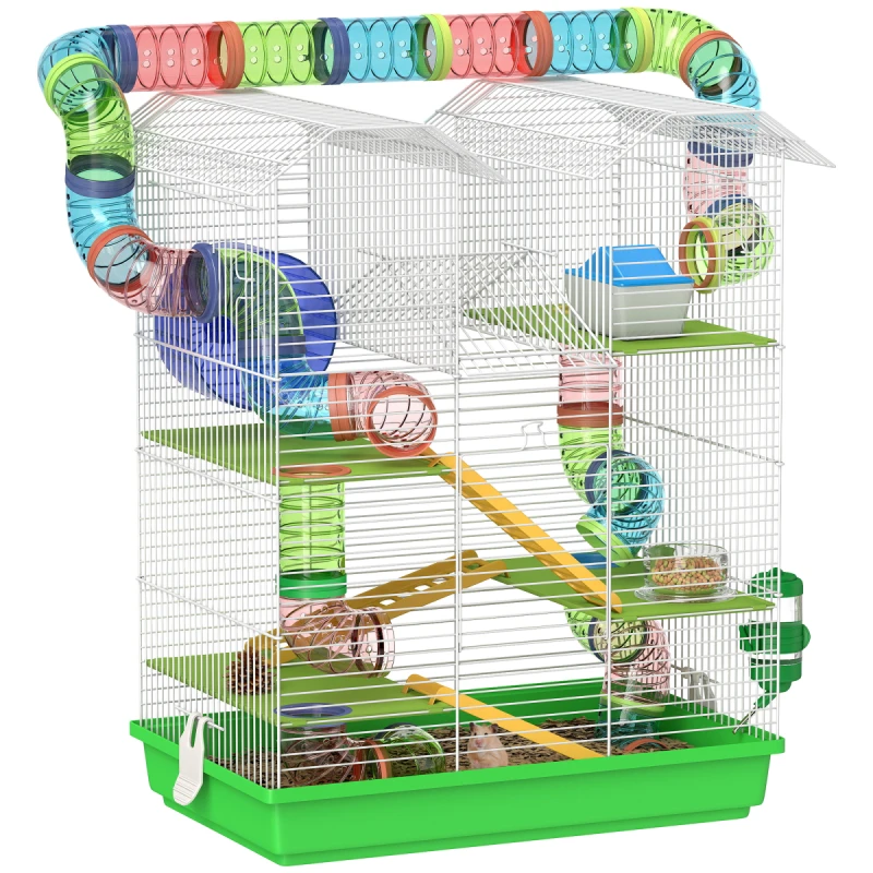 Image of PawHut 5 Tiers Hamster Cage Animal Travel Carrier Habitat, Green D51-162V00GN