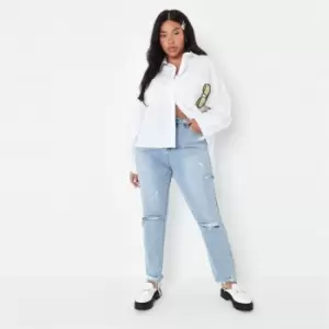 image of Missguided Plus Straight Thigh Slash Jean - Blue