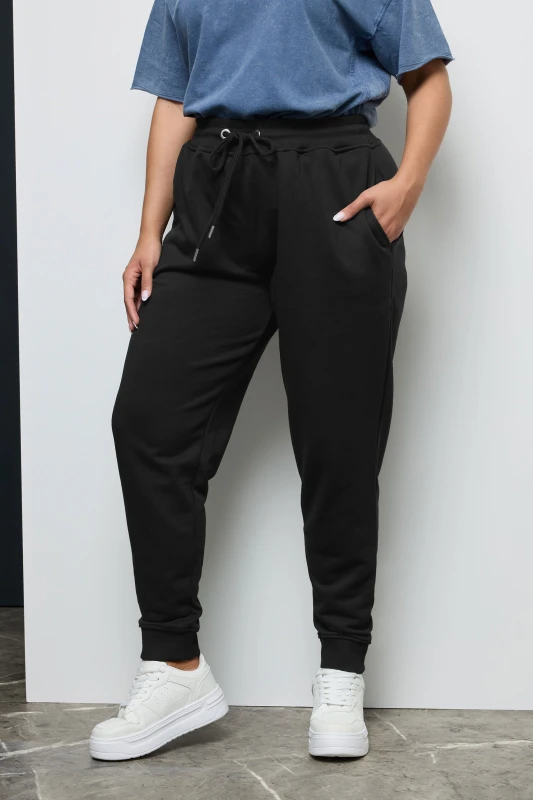 Image of Yours Womens Elasticated Stretch Joggers in Black Size: 30-32 Black Female 30-32