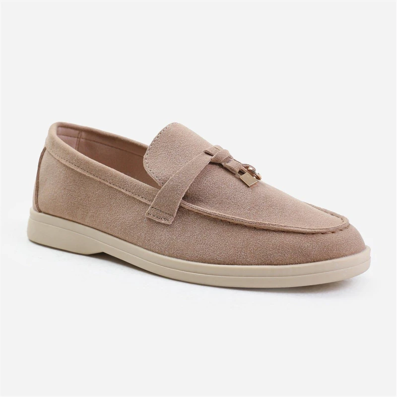 Image of Wheres That From Khaki Suede Pegasus Slip On Trim Loafers Khakisuede female 4