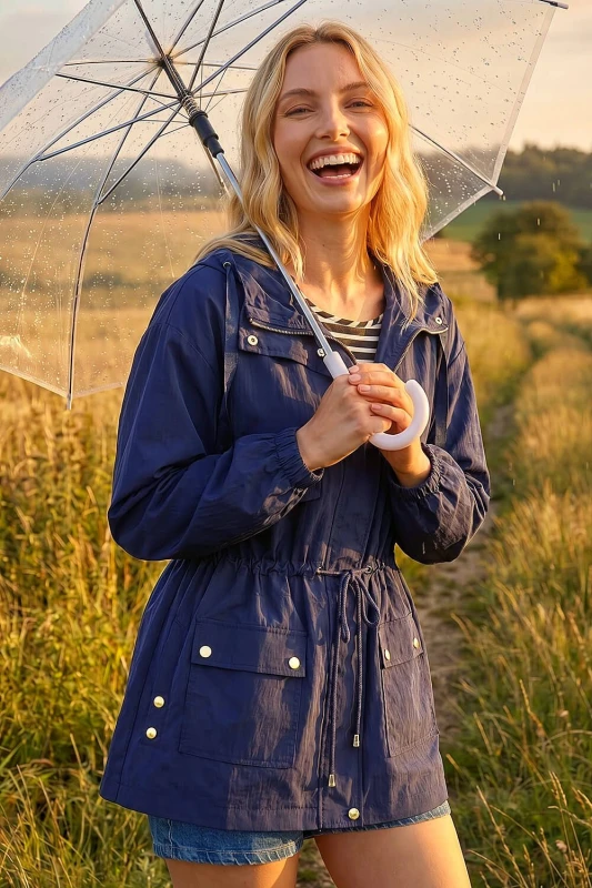 Image of Roman Womens Shower Resistant Rain Jacket in Navy Size: 10 Navy Female 10