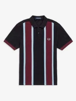 image of Fred Perry Vertical Stripe Polo Shirt, Black, Size 2XL, Men