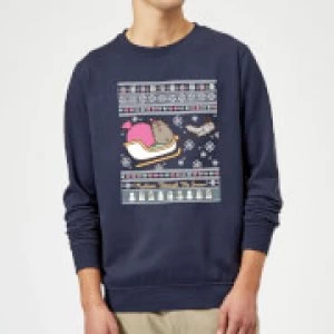 Image of Pusheen Core Pusheen Through The Snow Christmas Sweatshirt - Navy - XXL