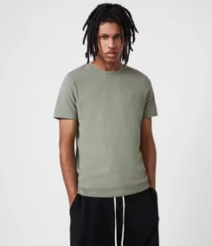 Image of AllSaints Mens Brace Crew T-Shirt, Agave Green, Size: XXL