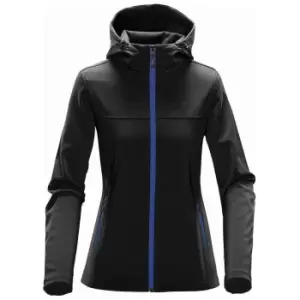 image of Stormtech Womens/Ladies Orbiter Hooded Soft Shell Jacket (L) (Black/Azure)