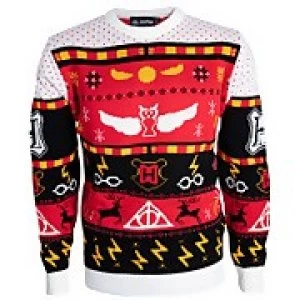 image of Harry Potter Hogwarts Christmas Knitted Jumper - Red - L