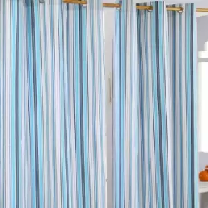 Image of HOMECAPES New England Stripes Ready Made Blue Curtain Pair, 137 x 182cm Drop - Blue
