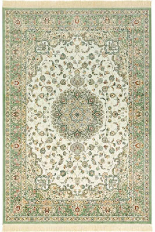 Image of The Rugs Oriental Velvet Nain Rug Medallion Fringed Viscose Living Room In Green