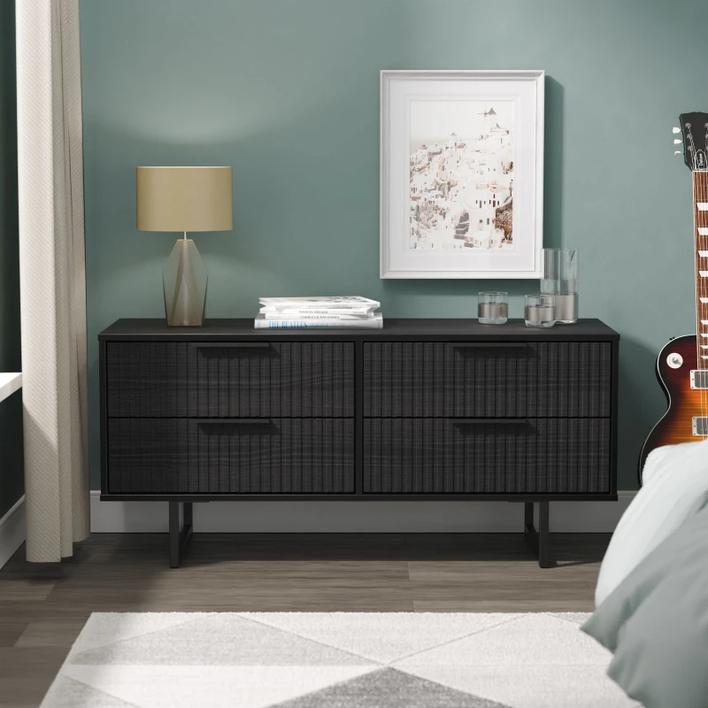 Image of Ready Assembled 2 U Menai 4 Drawer Bed Box (Ready Assembled) in Black Unisex