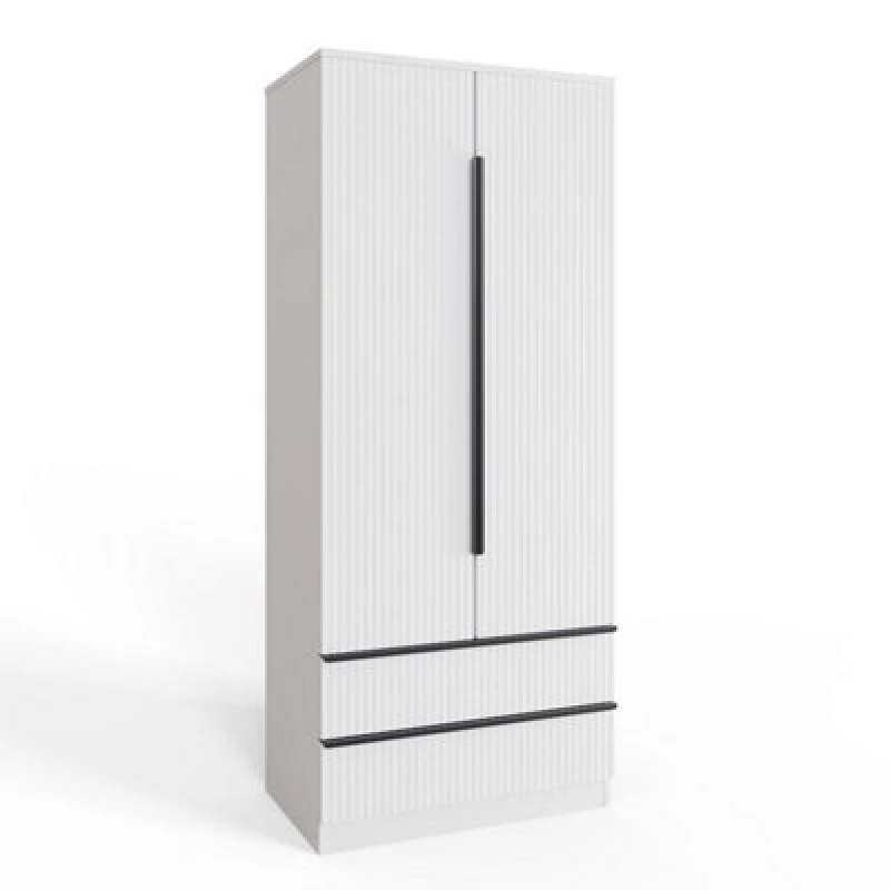 Image of FWStyle FWStyle White 2 Door Wardrobe With 2 Drawers Rippled Scalloped Effect White One Size Unisex 5056413127976