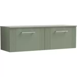 Nuie Deco Satin Green 1200mm Wall Hung 2 Drawer Vanity Unit with Worktop - DPF894W2 - Satin Green