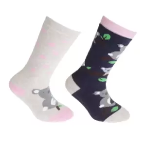 Image of FLOSO Childrens/Kids Cotton Rich Welly Socks (2 Pairs) (12.5 Child UK-3.5 UK) (Navy/Beige)