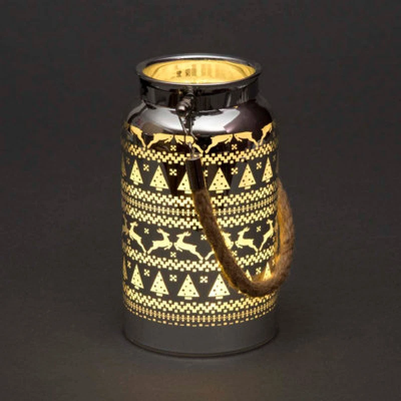 Image of Shatchi 16cm Christmas Decorated Jar Table Skandi Design Silver Lantern Silver