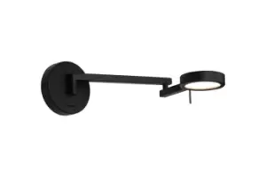 image of Adjustable Swing Arm Wall Lamp , Reader, 1 x 8W LED, 3000K, Sand Black