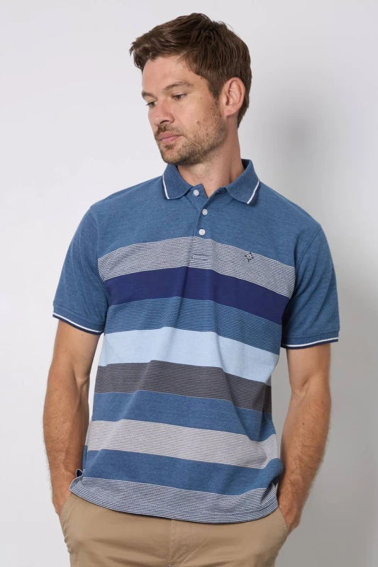 Image of Debenhams Debenhams Men Blue Oakland Stripe Polo Shirt Size: 3X-Large Blue 3X-Large Male 5045748209754