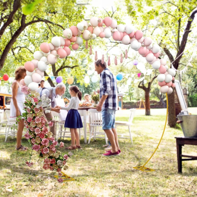 Image of Outsunny 280Cm Gold Tone Wedding Arch Round Backdrop Stand For Birthday Party