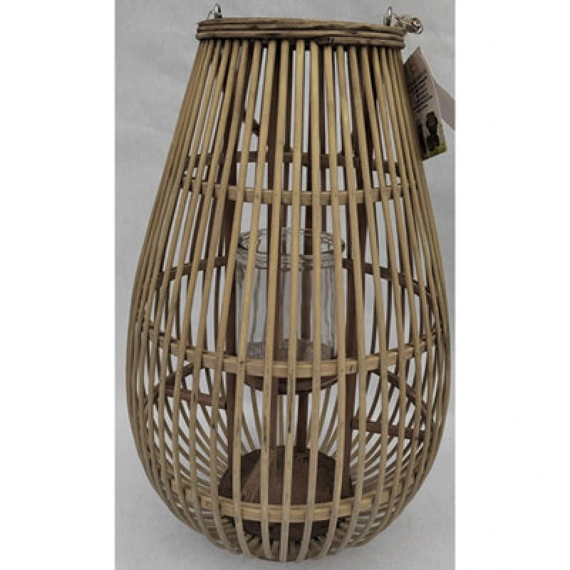 Image of Hill Interiors Large Ellipse Lantern With Glass Holder - Wicker - L33 X W33 X H52 Cm