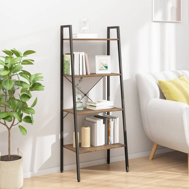 Image of Vidaxl 4-tier Standing Shelf Dark Brown And Black 56X35X140 Cm, Brown 336365