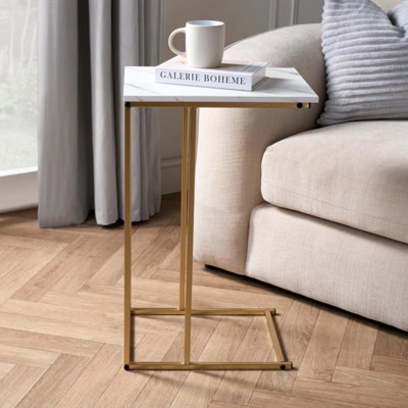 Image of OHS OHS C Shape Table Side End Living Room Furniture Bedside Nightstand, Marble Gold in Natural Natural One Size Unisex 5027434217120