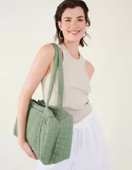 Image of Accessorize Womens Seersucker Weekend Bag Green, Size: 31x46cm