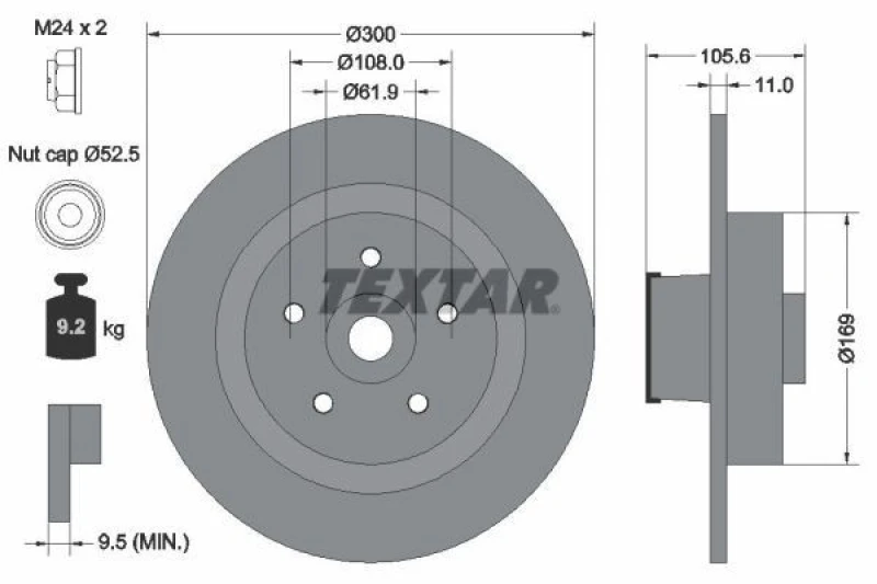 Image of Brake disc TEXTAR 92252903