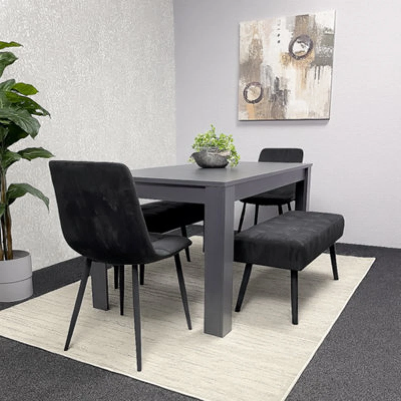 Image of Kosy Koala Dark Grey Arrow Design Wooden Dining Table With Black Velvet Chairs And 2 Velvet Benches, Multi ARWC117+2BR+2BB