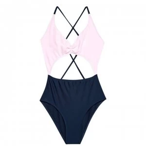 Jack Wills Himbledon Tie Back Swimsuit - Pink Navy