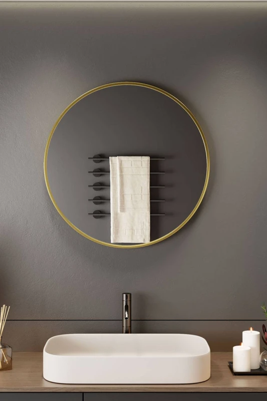 Image of Neo Gold Nordic Round Metal Frame Wall Mirror 40cm 50cm 60cm 70cm & 80cm Size: 50cm x 50cm Gold Unisex 50cm x 50 cm