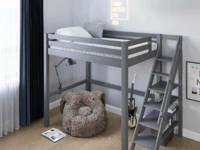 Image of Noomi Studio Loft Bed Double High Sleeper in Grey Size: EU Double Grey Unisex EU Double