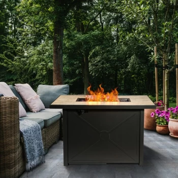 Image of Teamson Home - Outdoor Garden X-Large, Propane Gas Fire Pit Table Burner, Smokeless Firepit, Metal Patio Furniture Heater with Lava Rocks & Cover