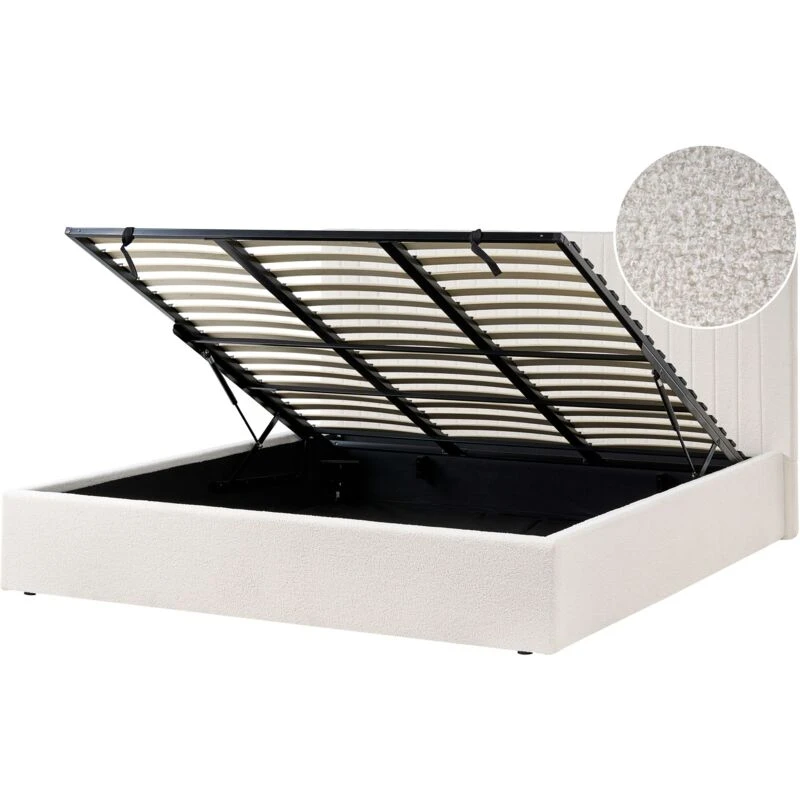 Image of Beliani Ottoman Bed Boucle Vion 180 X 200 Cm (Eu Super King) Off-White