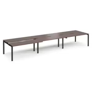 image of Bench Desk 6 Person Rectangular Desks 4800mm With Sliding Tops Walnut Tops With Black Frames 1200mm Depth Adapt