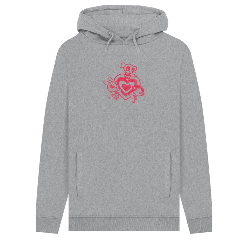 Image of Powerpuff Girls Mens Outline Graphic Hoodie in Grey Size: Small Grey Male S