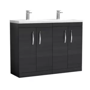 image of Nuie Athena 1200 Floor Standing 4-door Vanity & Ceramic Double Basin - Black Woodgrain