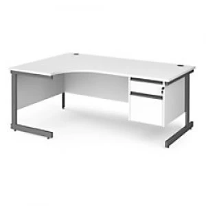 image of Dams International Left Hand Ergonomic Desk with White MFC Top and Graphite Frame Cantilever Legs and 2 Lockable Drawer Pedestal Contract 25 1800 x 12