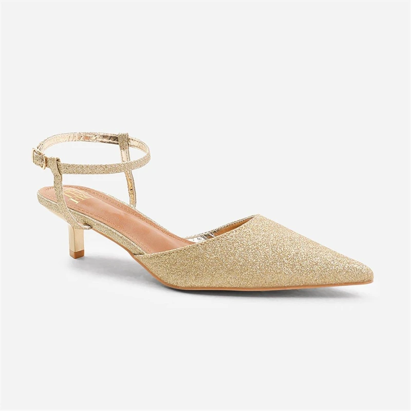 Image of Wheres That From Malta Low Kitten Heels With Pointed Toe And Ankle Goldfineglitter female 4