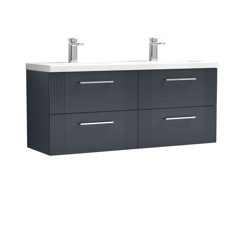 Image of Balterley 4 Drawer Wall Hung Vanity Unit Ceramic Basin Soft Black 1200mm Grey
