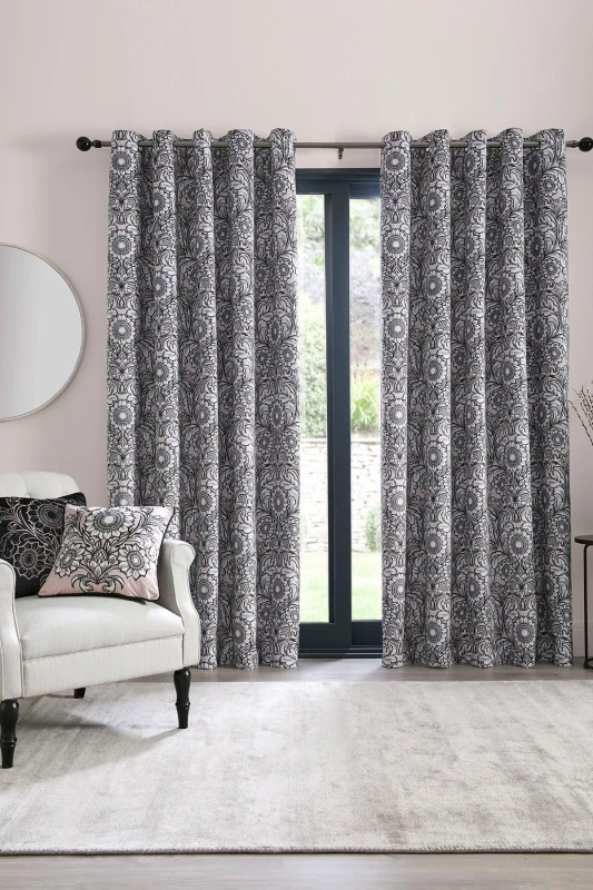 Image of Laurence Llewelyn-Bowen Laurence Llewelyn-Bowen 'Romilly' Floral Jacquard Blackout Pair of Eyelet Curtains in Natural Size: 229cm width x 229cm drop
