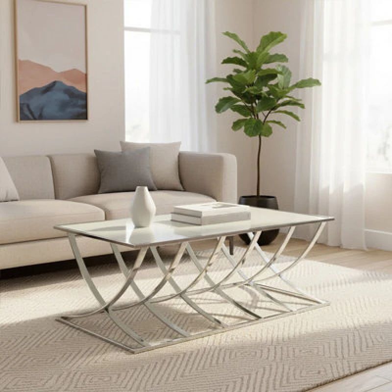 Image of Orsina Convenient Spacious Silver Coffee Table, Luxe Design Decorative Table, Sleek Metallic Chrome Finish Table